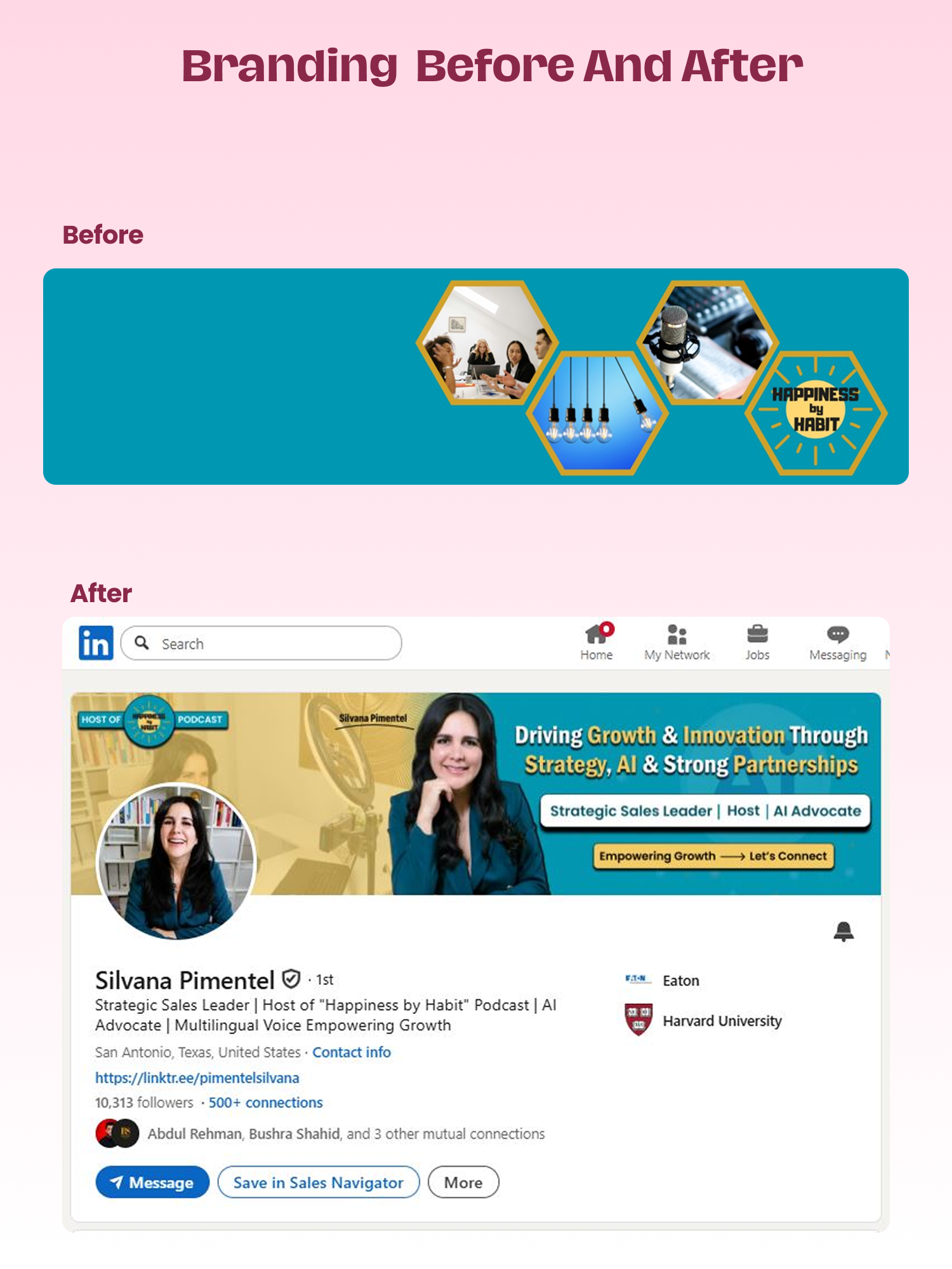 Silvana Pimentel - LinkedIn Profile Rebuild Before and After